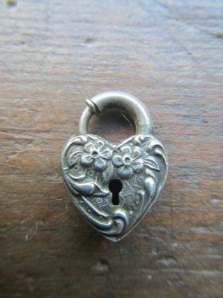 Vintage Walter Lampl Sterling Silver Puffy Heart Padlock Clasp Repousse Flowers