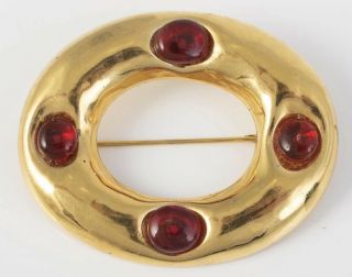 Frances Patiky Stein Fps Paris 1980’s Gold Plated Red Poured Glass Brooch