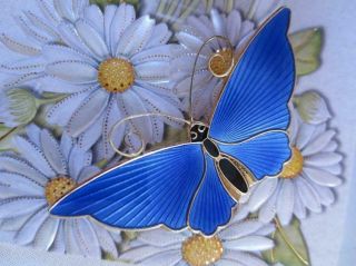 David - Andersen Norway Sterling Gold Vermeil Blue Enamel Butterfly Brooch 15 - 280