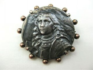 Antique,  French,  Joan Of Arc,  Silver Medal Pin,  Hallmarked,  1900 