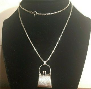 Vintage Antique 925 Sterling Silver Necklace,  Chain And Handbag Pendant Locket