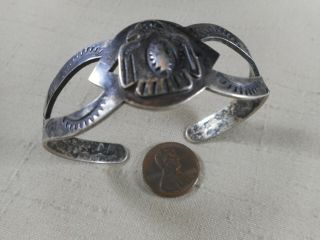 Fred Harvey Era Navajo Silver Bracelet With Thunderbird Design