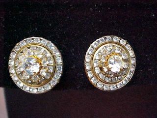 Vintage Miriam Haskell Signed Gold Tone Clear Rhinestone Screw Back Earrings