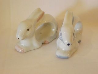 Bunny Rabbit Napkin Rings Ceramic/porcelain Pink Blue White Set Of 2 Easter