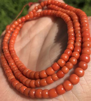 Antique Natural Undyed Red Coral Beads Necklace 20.  0gr Strand