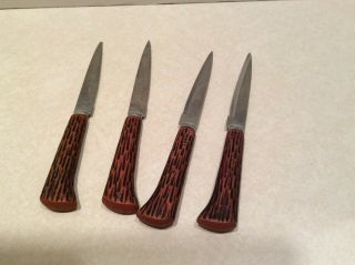 Vintage Set Of 4 Sheffield Faux Wood Handled Steak Knives