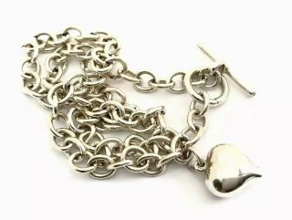 Vintage Heavy Chunky Silver T Bar Chain Necklace Puffy Heart Pendant Gift Boxed