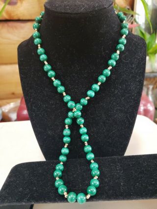 Vintage Malachite And 14k Gold Bead Necklace Approx 23 "