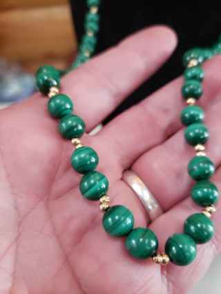 Vintage Malachite And 14k Gold Bead Necklace Approx 23 
