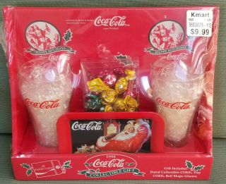 1998 Coca Cola Holiday Christmas Gift Set - Tray - Candies - Glasses
