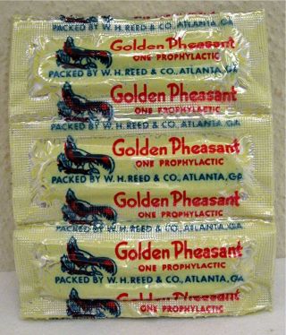 Golden Pheasant Prophylactic Foil Condom Pack W Reed Atlanta Ga Old Store Stock