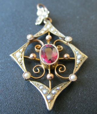 Edwardian 9ct Gold Pendant Set With Amethyst & Seed Pearls For Repair