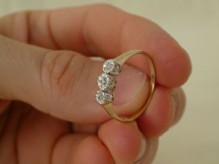 Vintage 9ct Gold Three - Stone Diamond Ring Size Q½