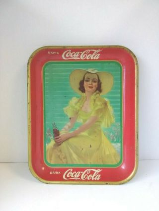 Vintage 1938 Coca - Cola Tray With Brunette Lady