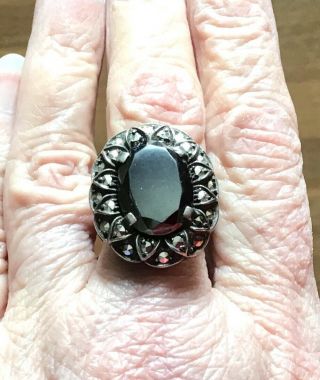 Vintage Sterling Silver Hematite Marcasite Ring Size 7.  25