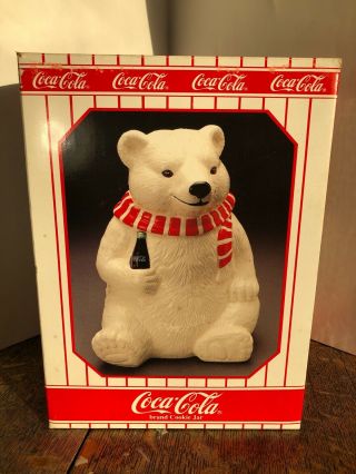 Vintage Coca Cola Polar Bear W/red Scarf & Coke Bottle Cookie Jar 90 