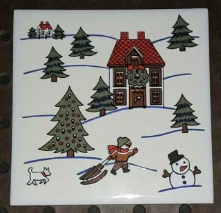 Holiday Vintage 4.  25 " Tile Trivet 1988 Joy Of Christmas