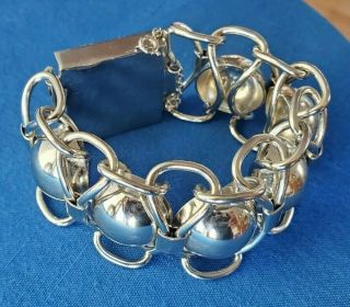 1954 Vintage Mid Century Modernist Sterling Silver Bracelet Heavy 108g Balls