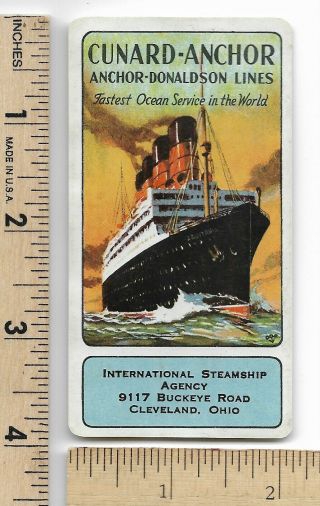 Celluloid Cunard - Anchor - Donaldson Steamship Line 1928 Pocket Calendar Trade Card