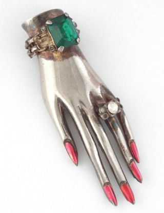 1944 - Adolf Katz / Coro Craft Pegasus Large Sterling Silver " Hand " Fur Clip Pin