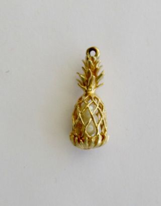 14k Hand Crafted 3 - D Pineapple Charm W/ Pearls Inside