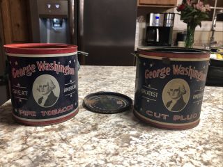 2 Vintage Antique George Washington Cut Plug Tobacco Tin Canister Empty 1 Cover