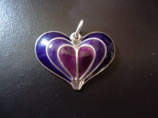 David Andersen Norway Sterling Silver Enamel Purple Heart Pendant