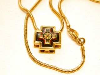 Frey Wille 24k Gold Electroplate Enamel Cross Pendant Necklace
