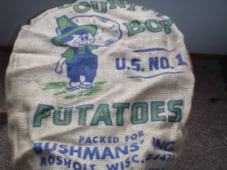 Rare Vintage Country Boy Potato Sack,  Burlap Bag 100 Lbs.  Bushman 