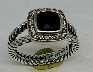 David Yurman Sterling Silver Black Onyx & Diamond Ring Woman 