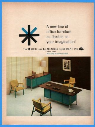 1960 All Steel Equipment Aurora Il Office Furniture Desk Chairs Flexible Pic Ad