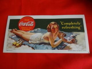 Vintage 1942 Coca - Cola Beach Girl Ink Blotter Card Nos Litho Usa Wwii Era