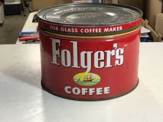 Vintage Folger’s Coffee Tin Can With Lid, 3