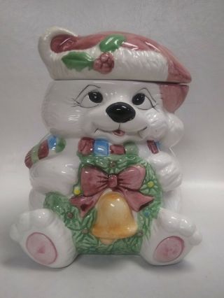Vintage World Bazaar Cookie Jar Christmas Holiday Santa Bear Ceramic Canister 7 "