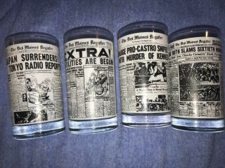 Set Of 4 Vintage Drinking Glasses Advertising The Des Moines,  Iowa Newspaper Ads