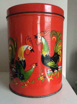 Vintage Luzianne 1 Lb Coffee Can Canister Red With Chickens