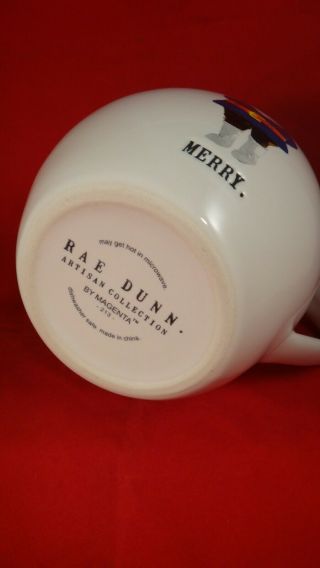 RAE DUNN Blue Gnome ' MERRY ' Coffee Tea Mug Cup CHRISTMAS RED Interior 3