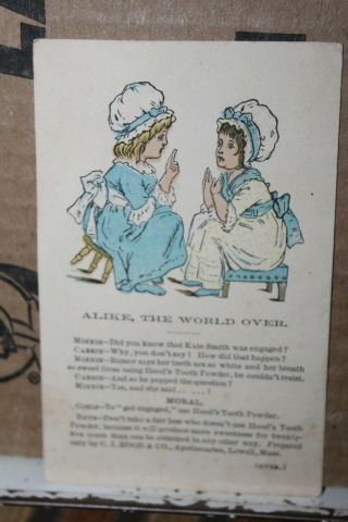 Vintage Victorian Trade Card C.  I.  Hood & Co.  Tooth Powder Alike,  The World Over