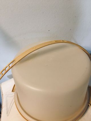 Vintage Tupperware Cake Carrier Holder With Handle,  Harvest Gold/clear,