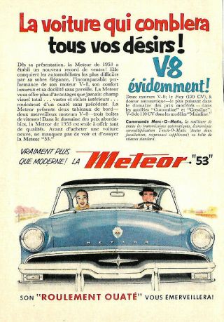 1953 Ford Meteor Blue Automobile Ad In French