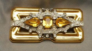 Old Mcclelland Barclay Art Deco Rhinestone Faux Citrine Rectangular Brooch Pin