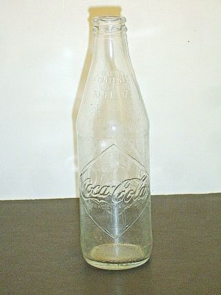 Coca Cola Coke Clear Bottle Embossed Diamond 10 Oz.  Straight Side