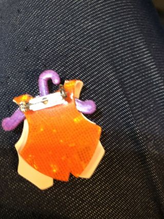 LEA STEIN PARIS Vest On Hanger Orange Purple Pin Brooch laminated celluloid 3