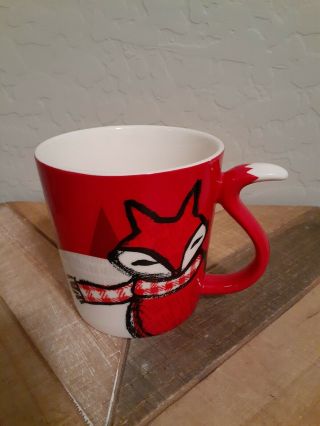 Starbucks 2016 Red Fox Scarf Christmas Coffee Mug Cup Tail Handle 12oz -