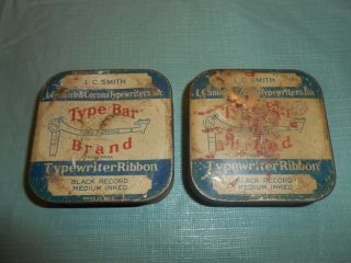 2 Vintage " Type Bar Brand " Typewriter Ribbon Tin Boxes Lc Smith & Corona
