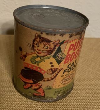 Antique Vintage 1950’s Puss ‘n Boots Cat Food 8 Oz Metal Can With Label