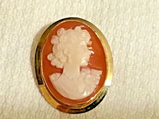 18k Small Cameo Pin Pendant Hand Carved Shell Cameo