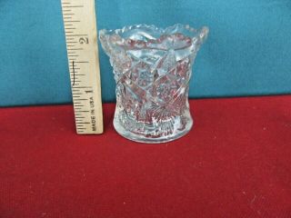 2t.  Vintage Old Toothpick Holder - Clear Glass Etched Flowers