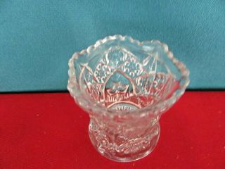 2T.  Vintage Old Toothpick Holder - Clear Glass Etched Flowers 2