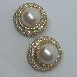 CHRISTIAN DIOR - LARGE FAUX PEARL GLEAMING CRYSTAL STATEMENT COUTURE EARRINGS 2